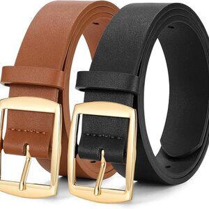 WERFORU 2 Pack Women Leather Belts for Jeans Pants Fashion Leather Belts for Wom